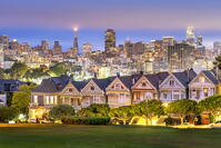 Painted Ladies, Colorful historic Victorian Homes and Skyline of San Francisco Alamo Square, San Francisco, California, USA [AWL110002071]