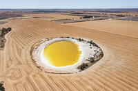 Aerial view of salt lake resembling a fried egg, Western Australia, Australia [AWL110002079]