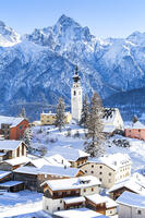 Fresh snow at the village of Ftan, Lower Engadine, Canton of Grisons, Switzerland, Europe. [AWL110002136]