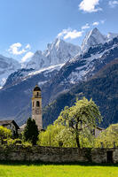 Bell tower in Soglio, Bregaglia, Maloja Region, Graubunden, Switzerland [AWL110002146]