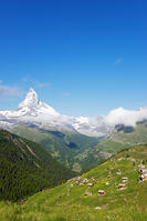 Europe, Valais, Swiss Alps, Switzerland, Zermatt, Findeln village and The Matterhorn (4478m) [AWL110002152]