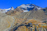 Aerial view on the Weissmies mountain hut and Fletschhorn and Lagginhorn, Saas-Grund, Valais, Switzerland [AWL110002208]