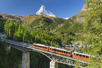Gornergratbahn cog railway on Findelbach Bridge,  Matterhorn (4478m) mountain, Valais, Swiss Alps, Switzerland [AWL110002224]