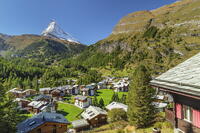 View over Zermatt to Matterhorn (4478m) mountain, Valais, Swiss Alps, Switzerland [AWL110002225]