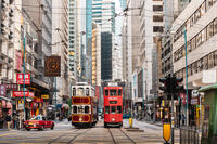 Double-decker trams in Central Hong Kong, Hong Kong Island, Hong Kong, China [AWL110002233]