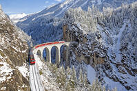 Bernina train at Landwasser viaduct, Unesco world heritage, Engadine, Switzerland [AWL110002238]