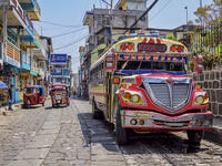Chicken Bus at the Central Park, San Pedro La Laguna, Solola Department, Guatemala [AWL110002246]