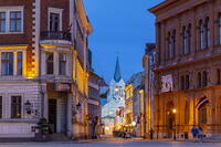 Our Lady of Sorrows Church and Street Scene in Old Town at Dusk, Riga, Latvia, Northern Europe, [AWL110002455]
