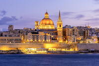 St Paul?&euro;&trade;s Pro-Cathedral and The Basilica of Our Lady of Mount Carmel at Dusk, Marsamxett Harbour, Valletta, Malta, Southern Europe [AWL110002461]