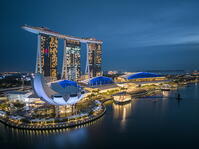 View of Marina Bay Sands and Singapore City skyline at night, Singapore, Asia [AWL110002488]