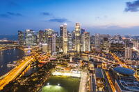 Elevated view of business district at sunset, Singapore [AWL110002489]