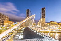 Spain, Basque country, Bilbao. Zubizuri bridge by architect Santiago Calatrava [AWL110002502]