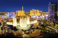 Strip View with Bellagio Fountain and Paris Hotel at night, Las Vegas , Nevada, USA [AWL110002537]