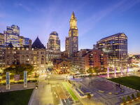 Skyline of Custom House Clock Tower in Downtown Boston at Night Boston, Massachusetts, USA [AWL110002540]