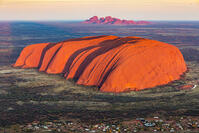 Uluru and Kata Tjuta at sunrise, Aerial view. Northern Territory, Australia [AWL110002562]