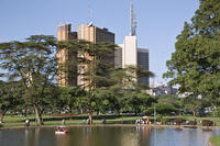 Kenya, Nairobi. Nairobi City skyline from Uhuru Park. [AWL110002576]
