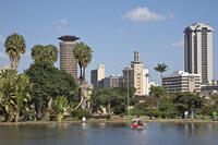 Kenya, Nairobi. Nairobi City skyline from Uhuru Park. [AWL110002577]