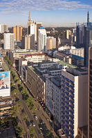 Kenya, Nairobi. The central business district of Nairobi in early morning sunlight. [AWL110002579]