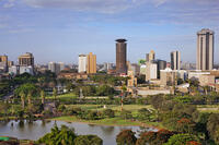Kenya, Nairobi. Nairobi in late afternoon sunlight with Uhuru Park in the foreground. [AWL110002580]