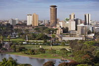 Kenya, Nairobi. Nairobi in late afternoon sunlight with Uhuru Park in the foreground. [AWL110002582]