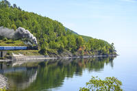 Russia, Siberia, Lake Baikal. Golden Eagle Trans Siberian express follows the shore of Lake Baikal. [AWL110002584]