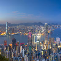 Skyline of Hong Kong Island and Kowloon from Victoria Peak at dusk,Hong Kong [AWL110002633]