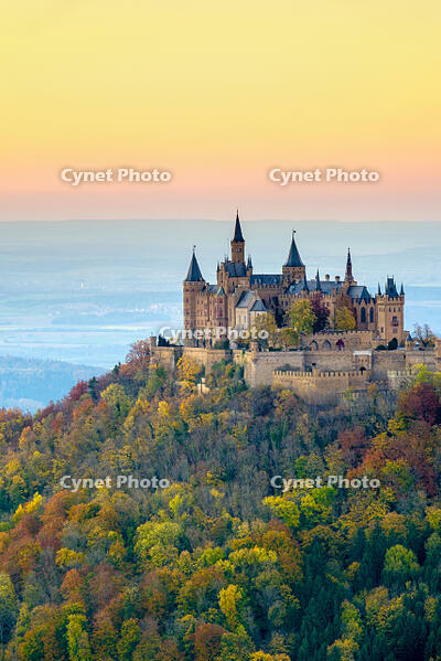 Burg Hohenzollern Castle at sunset, Bisingen, Baden-Württemberg, Germany [AWL120000027]