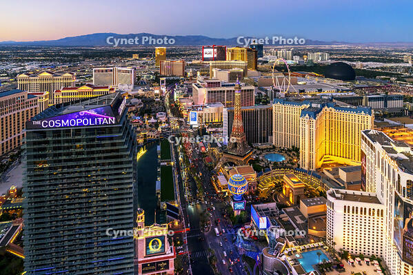 Aerial View of Skyline, Strip at Night, Las Vegas, Nevada, USA [AWL110001560]