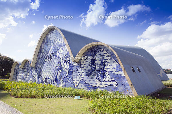 South America, Brazil, Minas Gerais state, Belo Horizonte, Pampulha, General view of the Church of St. Francis of Assisi on the shores of Pampulha lake [AWL110001619]