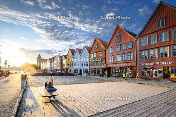 Bergen, Hordaland, Norway. Wooden houses of Bryggen, UNESCO site, former counter of the Hanseatic League. [AWL110001699]