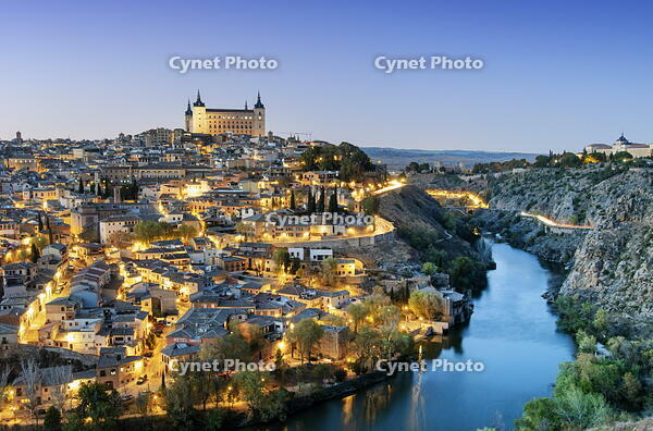 Toledo and the Tagus river at twilight, a Unesco World Heritage Site. Castilla la Mancha, Spain [AWL110001710]