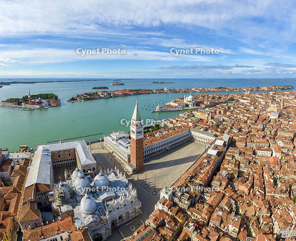 Italy, Veneto, Venice, Aerial view of St Mark's square and city centre [AWL110001763]