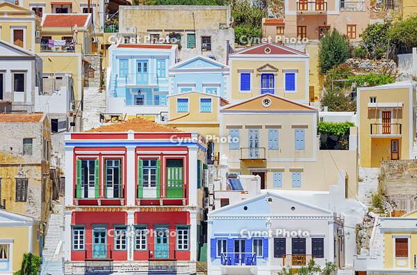Traditional architecture, Gialos, Symi Island, Dodecanese Islands, Greece [AWL110001938]