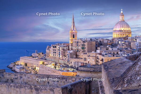 Basilica of our Lady of Mount Carmel Dome and St.Pauls Anglican Cathedral Spire, Valletta, Malta [AWL110002032]
