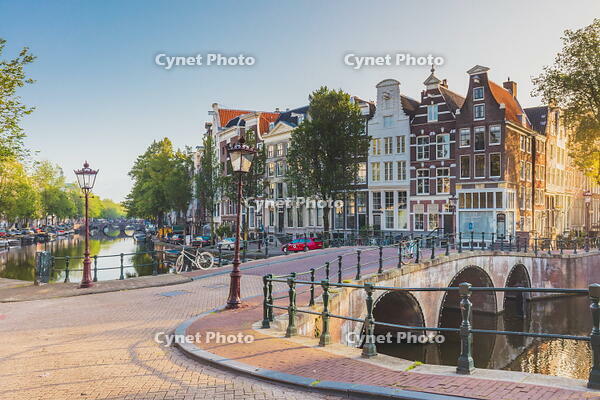 View of the typical house in Amsterdam at sunrise, Holland/Netherlands [AWL110002036]