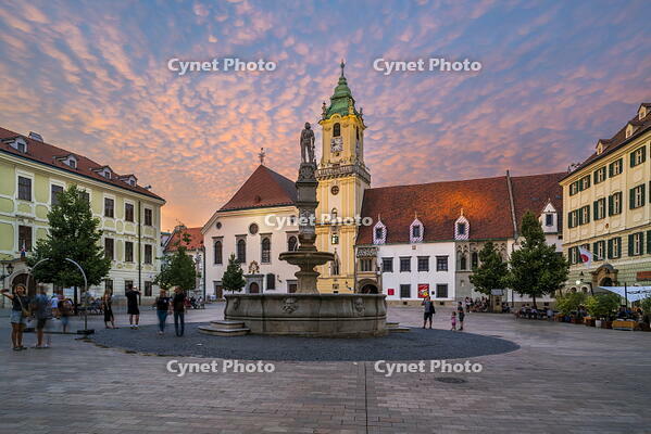 Main Square (Hlavne namestie) at sunset, Bratislava, Slovakia [AWL110002051]