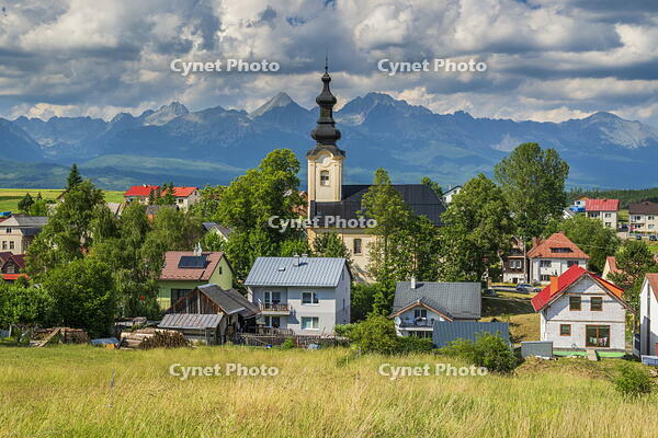 Scenic view of the village with Tatra mountains in the background, Sunava, Presov, Slovakia [AWL110002052]