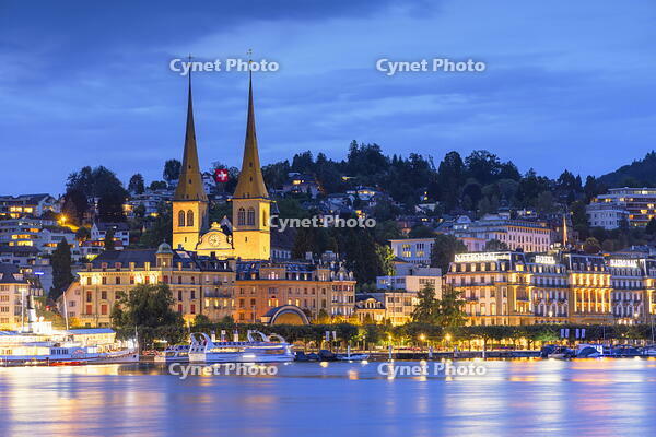 St Leodegar Church at dusk, Lucerne, Switzerland, [AWL110002060]