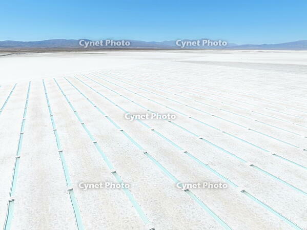 Aerial view of the Salinas Grandes salt flat turquoise pools, Puna de Atacama, Jujuy, Northwest Argentina. [AWL110002072]