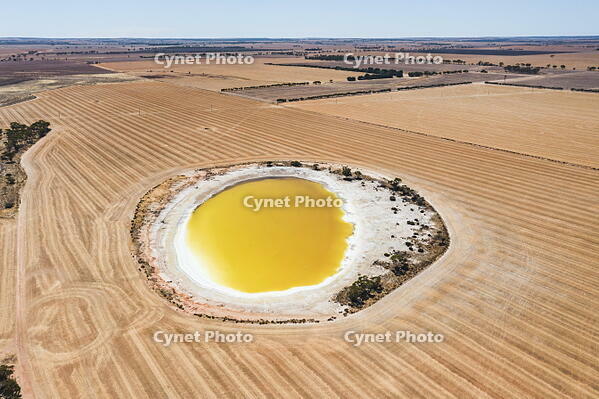 Aerial view of salt lake resembling a fried egg, Western Australia, Australia [AWL110002079]