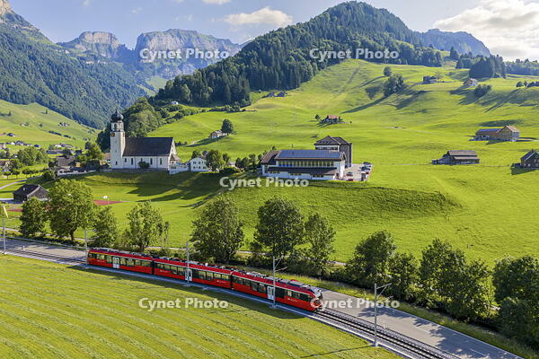 Appenzeller Bahnen (Appenzell Railways) light rail train near Appenzell, Canton of Appenzell Innerrhoden, Switzerland [AWL110002113]