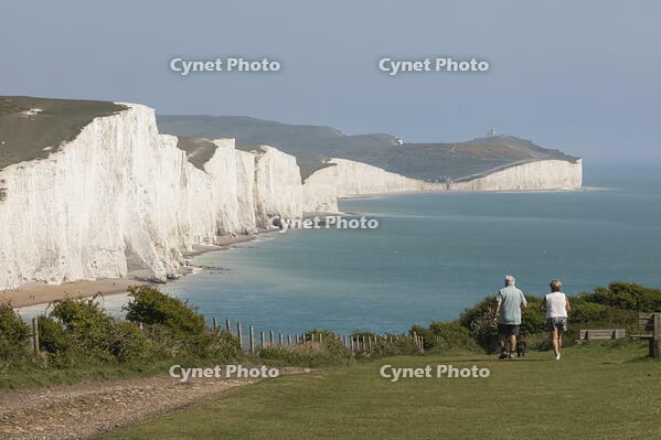 England, Sussex, East Sussex, South Downs National Park, Eastbourne, View of The Seven Sisters Cliffs and Coastline from Seaford Head [AWL110002117]