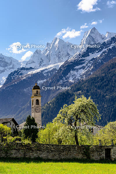 Bell tower in Soglio, Bregaglia, Maloja Region, Graubunden, Switzerland [AWL110002146]