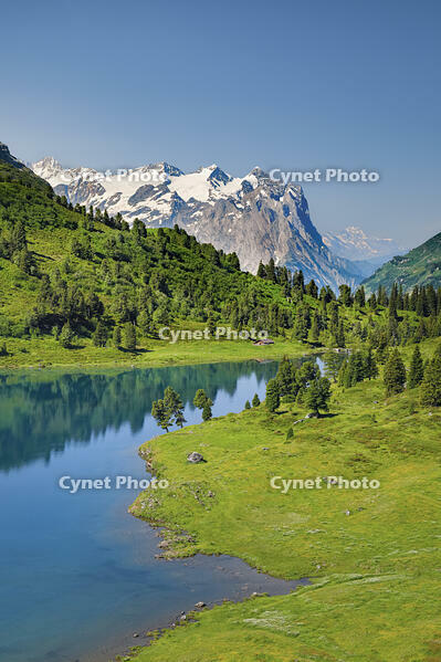 Lake Engstlen and Engstlenalp, Rosenhorn, Mittelhorn and Wetterhorn, Berner Oberland, Switzerland [AWL110002150]