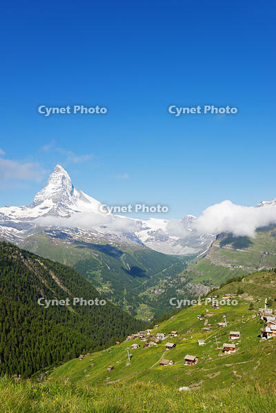 Europe, Valais, Swiss Alps, Switzerland, Zermatt, Findeln village and The Matterhorn (4478m) [AWL110002152]
