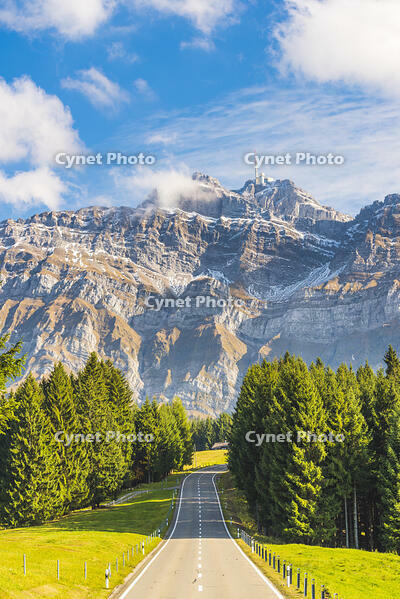 The road leading to Schw?galp pass with mount S?ntis in the background, Switzerland. [AWL110002153]