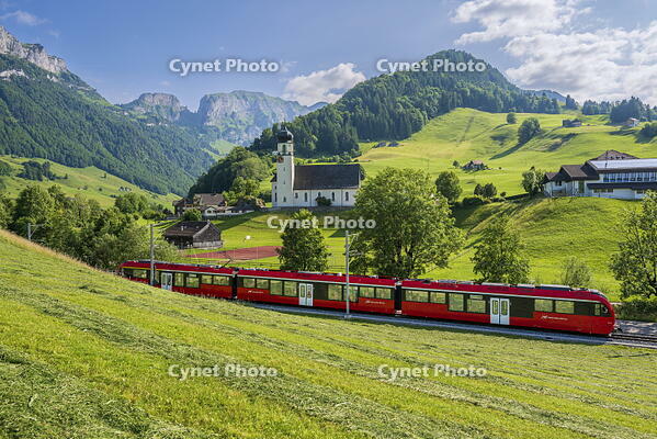 Appenzeller Bahnen (Appenzell Railways) light rail train near Appenzell, Canton of Appenzell Innerrhoden, Switzerland [AWL110002191]
