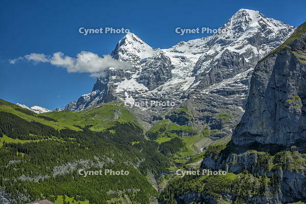 Europe, Switzerland, Bern, Bernese Oberland, Eiger and Moench peaks in the Bernese Alps [AWL110002197]