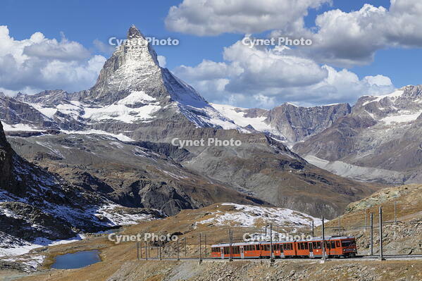 Gornergratbahn cog railway, view of Matterhorn Peak (4478m), Swiss Alps, Zermatt, Valais, Switzerland [AWL110002222]