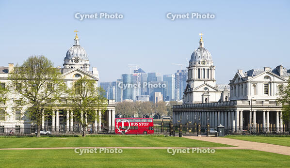 A view towards National Maritime Museum and Canary Wharf, Greenwich, London, England [AWL110002240]